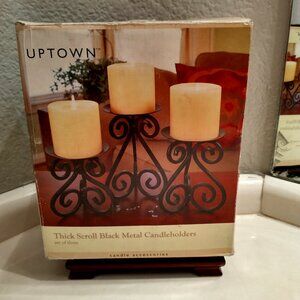 NIB UPTOWN SET OF 3  BLACK METAL CANDLEHOLDERS